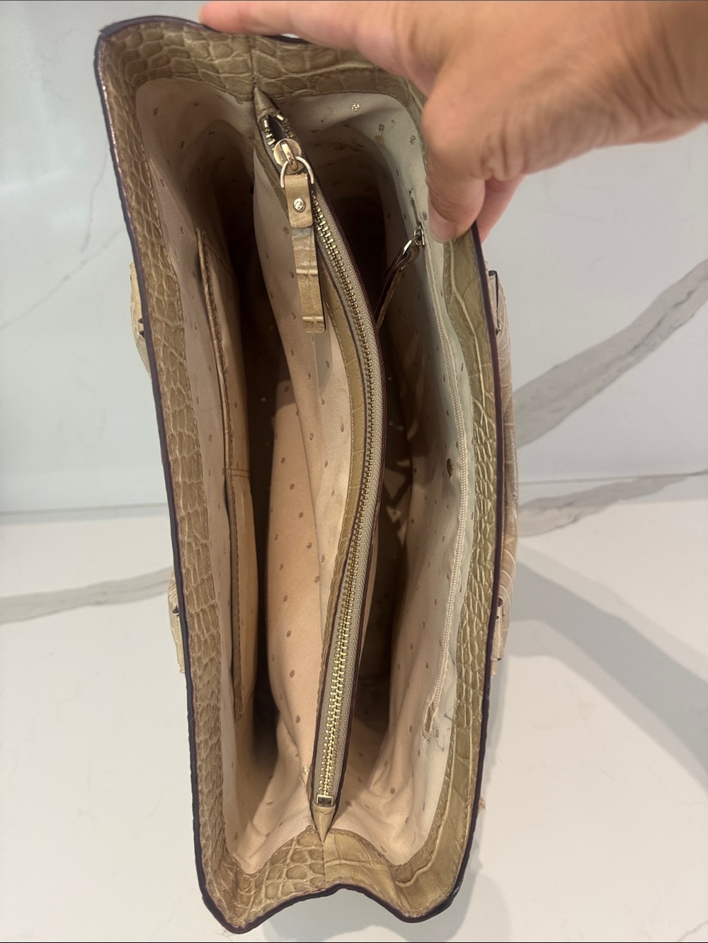 kate spade Beige Croc-Embossed Leather Satchel - Picture 14 of 15